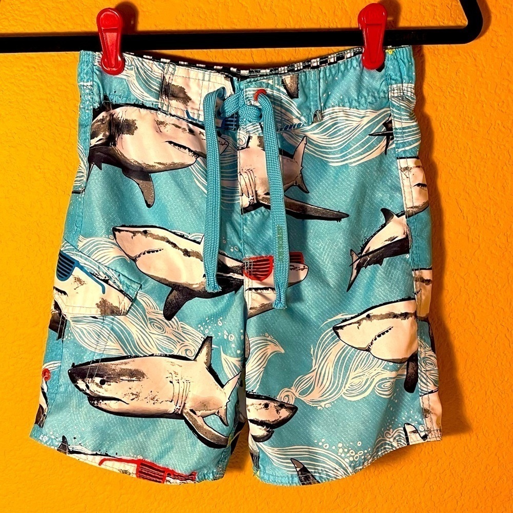 JOE BOXER Boys Aqua Blue Jaws Shark Swim Shorts Boys Size 6 Summer Beach Pool